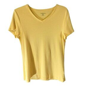 Croft & Barrow V-Neck Tee Cotton Short Sleeve Pullover Yellow Women's Sz Medium